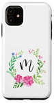 iPhone 11 Flower Phone Case with Letter M,Initial M Phone Cases,White Case