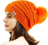 REDESS Bonnet d'hiver à Pompons pour Femme Doublure Polaire Chaude Épais Slouchy Snow Knit Chunky Baggy Skull Ski Cap