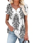 KISSMODA Womens Tops Short Sleeve Floral Casual Blouse Tshirts White XLarge