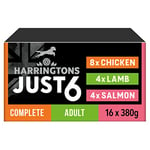 Harringtons Just 6 Complete Grain Free Hypoallergenic Mixed Wet Adult Dog Food 380g (Pack of 16) - In A Tasty Gravy