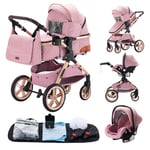 YAZOCO Poussettes 3 en 1 Citadines Poussettes Combinées Poussette Tricycle Baby Walker Poussette Haute Paysage Poussettes Pliantes Trolley Bébé Landau pour 0-36 (5 Rose)