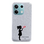 Coque pour Redmi note 13 PRO 4G paillettes argent silhouette coeur texte