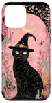 Coque pour iPhone 12 Pro Max Carte de tarot florale rose Pop Art croissant de lune et chat noir