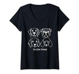 Womens Dog Face Breeds Fur-Ever Friends Cute Puppy Pet Lover V-Neck T-Shirt