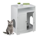 Relaxdays Meuble de Toilette pour Chat, 2 Ouvertures latérales, Compartiment Ouvert, HLP : 73,5 x 60 x 43,5 cm, Blanc