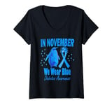 Womens In November We Wear Blue Pesto Penguin diabetes Awareness V-Neck T-Shirt