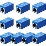 10 Pieces RJ45 Coupler, Ethernet Extension Adapter Network Connector for Cat7/Cat6/Cat5e/Cat5 Ethernet Network Cable Coupler Female to Female (Blue)