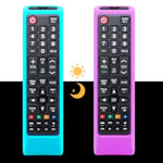 （2 Pack）Remote Cover Case for Samsung TV Remote, Cover for Samsung Remote Control for Smart TV Universal Replacement Silicone Sleeve Skin with Lanyard Glow in The Dark - Blue and Purple