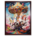 Magical Carousel in Rainbow Clouds Bright Bold Vibrant Fantasy Kids Bedroom Baby Nursery Artwork Art Print Framed Poster Wall Decor 12x16 inch