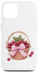 Coque pour iPhone 13 Noeud coquette rose sur un panier en osier avec cerises