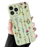 ZTOFERA Floral Case Compatible with iPhone 13 Pro Max (6.7") for Girls Women, Flexible Soft Silicone Protective Phone Case with Cute Climbing Flowers Pattern Shockproof Bumper Cover, Green