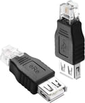 Lot de 2 adaptateurs RJ11 mâle vers USB femelle pour téléphone - Connecteur RJ11 6P2C mâle vers USB A femelle - Adaptateur de ligne téléphonique 2 broches RJ11/USB - Convertisseur