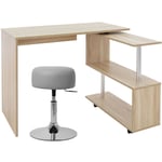 Ml-design - Bureau d'Angle Pivotant avec Tabouret, Chêne Sonoma, Bureau pc en l, 150x88x75 cm, 2 Étagères, Tabouret Rembourré, Gris Clair, Rond Ø33