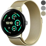 Compatible with Google Pixel Watch 3 Strap, Adjustable Magnetic Mesh Loop Stainless Steel Metal Replacement Wristband for Pixel Watch 3 45mm, Gold