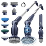 Leebein Electric Spin Scrubber, Cordless Cleaning Brush with Long Handle and 8 Replaceable Brush Heads, 2 Rotating Speed Shower Scrubber for Bathroom Tub, Floor, Tile, Kitchen, Car Wash (Blue)