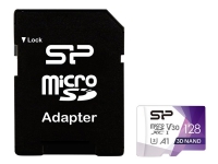 SILICON POWER Superior Pro - Flash-minneskort (microSDXC till SD-adapter inkluderad) - 128 GB - A1 / Video Class V30 / UHS-I U3 / Class10 - mikroSDXC UHS-I - färgglad