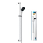 GROHE Vitalio Start 110 - Shower Set (Round 11cm Hand Shower 2 Spray: Rain & Jet, Anti-Limescale System, Shower Hose 1.75m, Rail 90cm, Water Saving), Easy to Fit with GROHE QuickGlue, Chrome, 26955001