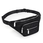 UTO Sac Banane Femme Homme Fanny Pack Ceinture Imperméable Nylon Mode Léger Sac de Taille avec 4 Poches zippées Noir