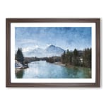 Big Box Art Mountain Above The Lake Painting Framed Wall Art Picture Print Ready to Hang, Walnut A2 (62 x 45 cm)