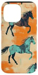 Coque pour iPhone 14 Pro Max Orange Pop Art Peinture Géométrique Cheval Sauvage