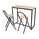 Ensemble table a manger table haute table bar table murale 100x40xh90cm avec 2 tabourets 36x46xh82cm