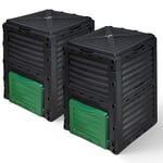 VOUNOT Lot de 2 Composteur de Jardin 300L Qualité Supérieure Bac Composteur pour Jardin Déchets Bac à Composte en Polypropylène Résistant aux Chocs et aux UV Noir Vert 116 x 80 x 58 cm