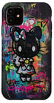 Coque pour iPhone 11 Graffiti gothique noir Kitty Hello Halloween Print