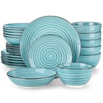 vancasso Bonbon Dinner Set, 24-Pieces Dinner Sets for 6 People, Double-Sided Handpainted Swirls Plates and Bowls Set, Include Dinner Plates, Dessert Plates, Pasta Bowls and Cereal Bowl, Blue