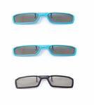 3 Pairs of Clip On 3D Glasses Blue Black Polorised For Tv Cinema RealD