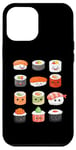 Coque pour iPhone 12 Pro Max Visages de sushis kawaii mignons type japonais de suchi amateur de nourriture