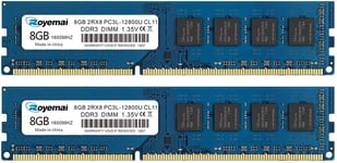 Kit 16 Go (2X8 Go) DDR3 12800 1600 PC3L-12800U 8Go DDR3L Dimm 2Rx8 1,35 V / 1,5 V CL11 Mémoire RAM de Bureau pour Ordinateur de Bureau(Q412)