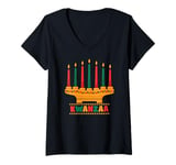 Womens Kinara Seven Candles Principles Of Kwanzaa Happy Kwanzaa V-Neck T-Shirt