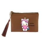 Porte monnaie et cles marron licorne coeur kawaii I love you personnalisable