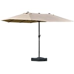 Outsunny Parasol de jardin exterieur parasol double rectangulaire 4,6L x 2,7l x 2,4H m avec ouverture fermeture manivelle, sacs de lestage et base inclus, parasol pour balcon, piscine, kaki