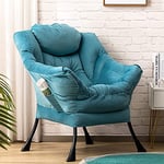 HollyHOME Fauteuil Relax Fauteuil Salon Velours, Fauteuil Scandinave Fauteuil de Lecture Chaise D'appoint avec Accoudoirs, Fauteuil Chambre en Acier, Lac Bleu