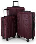 SUITLINE - Set of 3 Hardshell suitcases, Travel suitcases, Trolley, Rigid luggages, TSA, (55 cm, 66 cm, 76 cm), 100% ABS, mat, Bordeaux