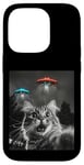 Coque pour iPhone 14 Pro Maine Coon Cat Selfie avec Alien OVNI Homme, Femme, Enfant