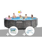 Piscine tubulaire INTEX Baltik ronde 5,49 x 1,22 m - Filtre à cartouche - Gris Effet Bois