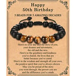 TEVOP 50th Birthday Gifts Men, Tiger Eye Stone Bracelet 50th Birthday Gifts for Him Dad Uncle Brother Friend, Perfect 50th Birthday Gift Ideas