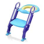 HENGMEI Siège de toilette enfant Pliable et réglable en hauteur avec Marches Larges Reducteur de Toilette Bébé pour enfants 1-7 ans, Bleu + Violet