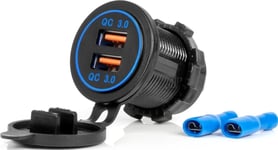 Amio Billaddare Med Usb-Uttag Vattentät 2Xusb Qc3.0 12V 24V Amio-04218