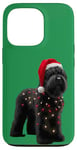 Coque pour iPhone 13 Pro Chapeau de Père Noël Terrier Russe Noir Lumières de Noël Propriétaire Chien