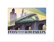 Wee Blue Coo TRAVEL EVANS MONORAIL TRAIN VINTAGE RETRO ADVERT FRAMED ART PRINT B12X1548