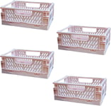 4 Caisse Pliable Plastique,Empilable Cagettes Plastique Pliable Paniers Rangement avec Poignée Panier Rangement Plastique pour Chambre à Coucher Bureau Cuisine (Rose,15×10×6cm)