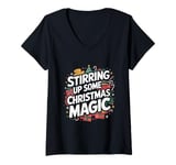 Womens Stirring Up Some Christmas Magic - Xmas Cook Chef Christmas V-Neck T-Shirt