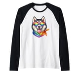 Pride Dog Rainbow Husky Dog LGBT Puppy LGBTQ Love Pride Raglan Baseball Tee