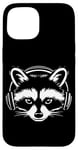 Coque pour iPhone 15 Noir et blanc Zocker raton laveur avec écouteurs