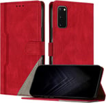 Étui Pour Samsung Galaxy S20, Housse En Cuir Pu Avec [Protection Antichoc Tpu] [Fonction Support] [Porte-Cartes ] Antichoc Magnétique Coque Pour Galaxy S20 - Rouge