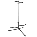 BoomTone DJ US1 Stand double Noir pour guitare, Hauteur réglable, tête et pieds pliables. Support pour Guitare Folk, Guitare électrique, Guitare classique et basse. Revêtement de protection.