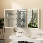 Armoire Miroir led Salle de Bain: Meuble Argenté de Rangement Toilette avec Miroir Armoire Rectangulaire à Pharmacie Murale avec Miroir avec